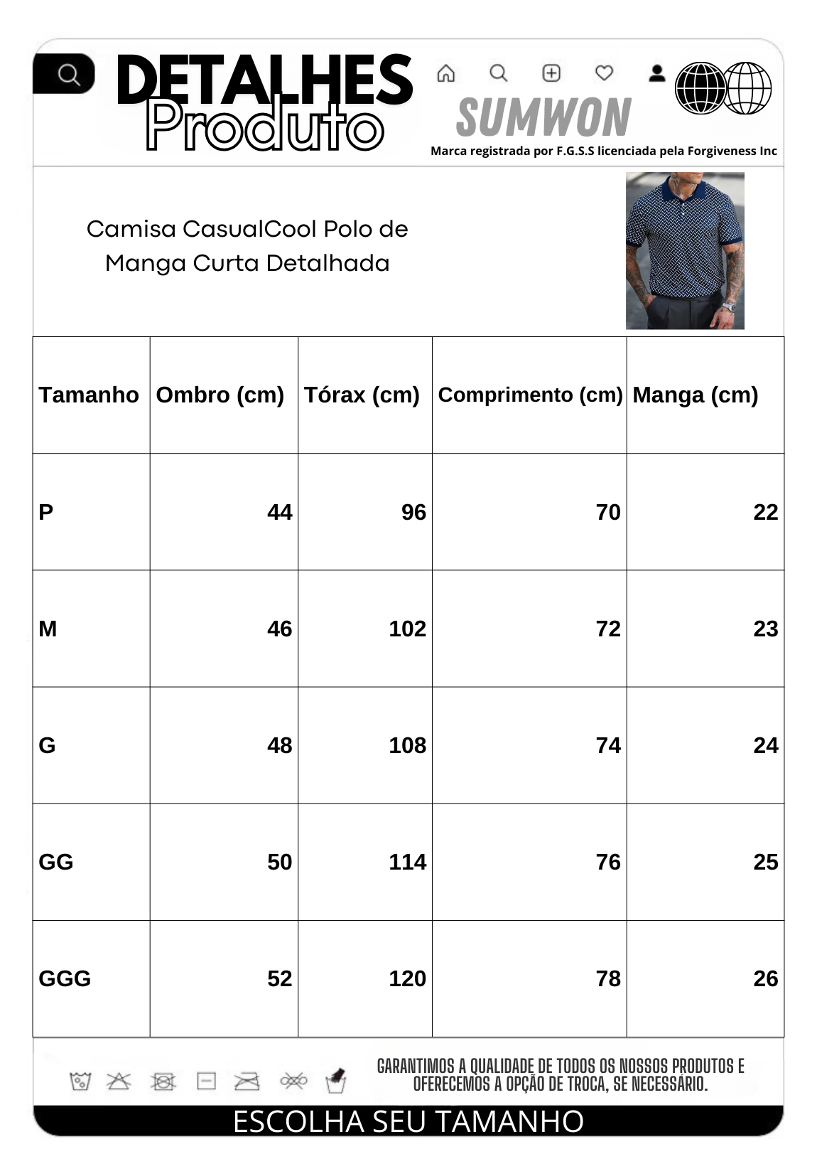 Camisa CasualCool Polo de Manga Curta Detalhada