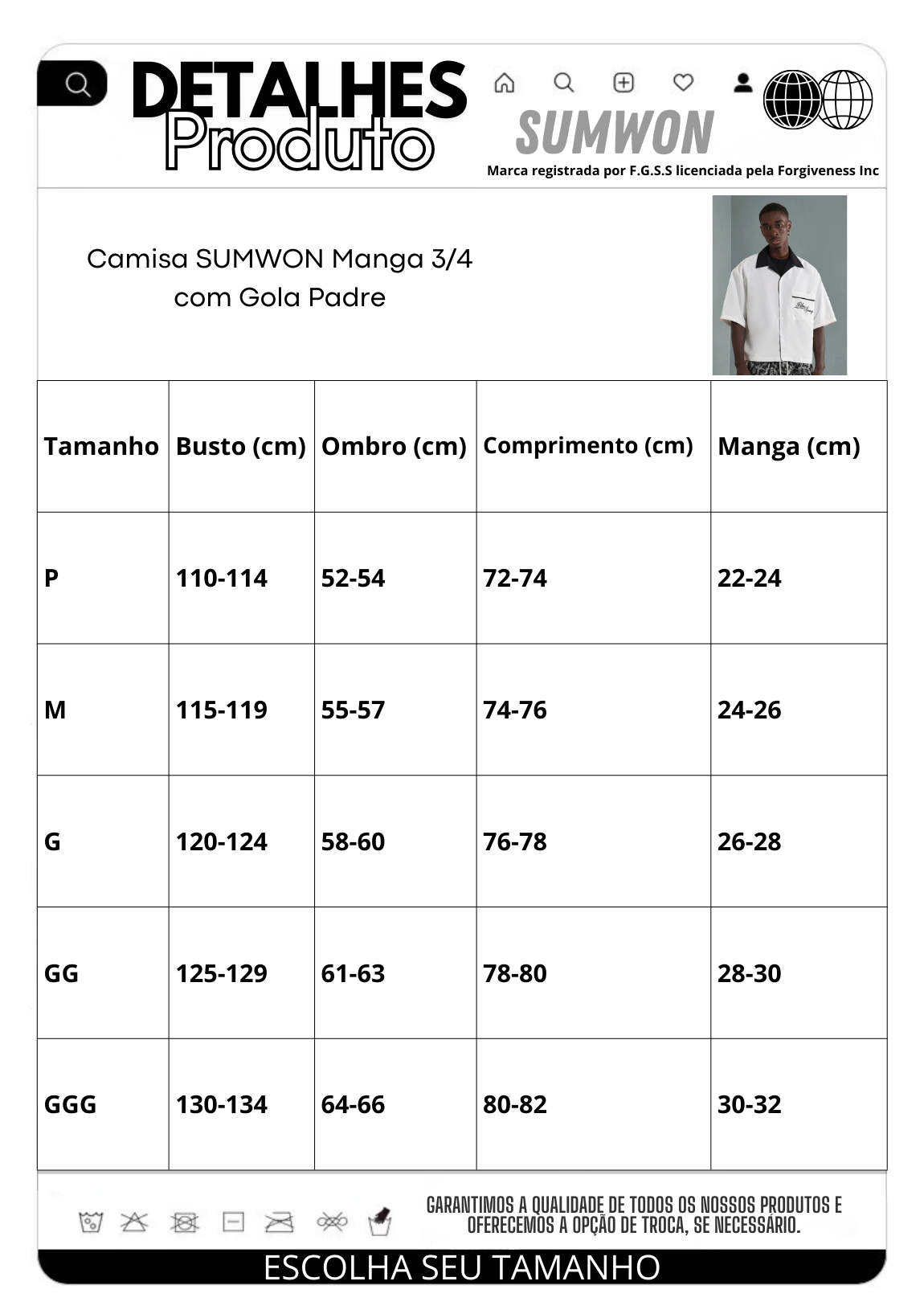 Camisa SUMWON Manga 3/4 com Gola Padre