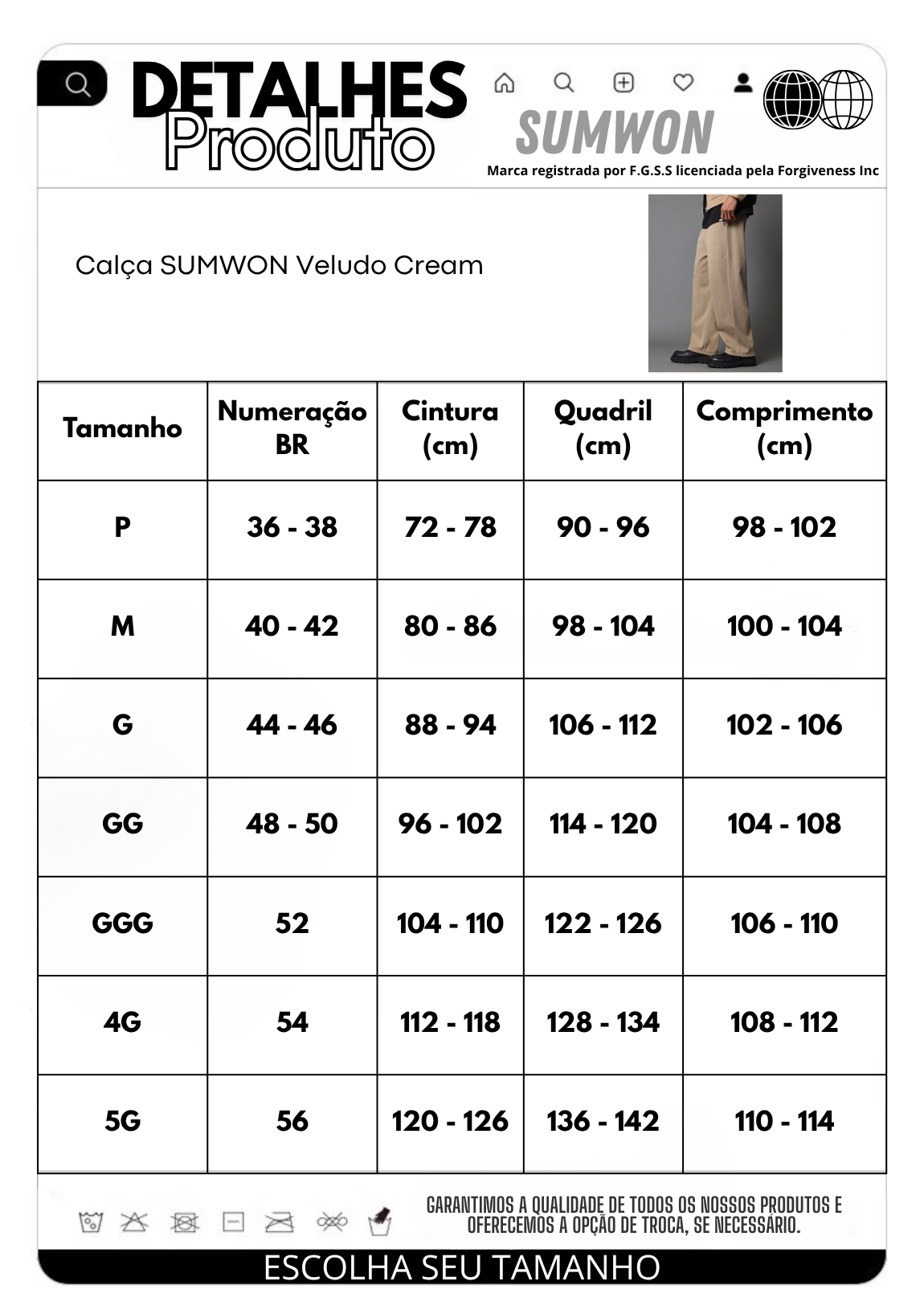 Calça SUMWON Veludo Cream