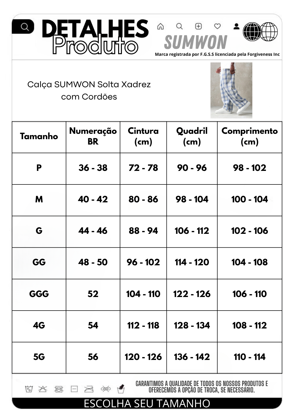 Calça SUMWON Solta Xadrez com Cordões