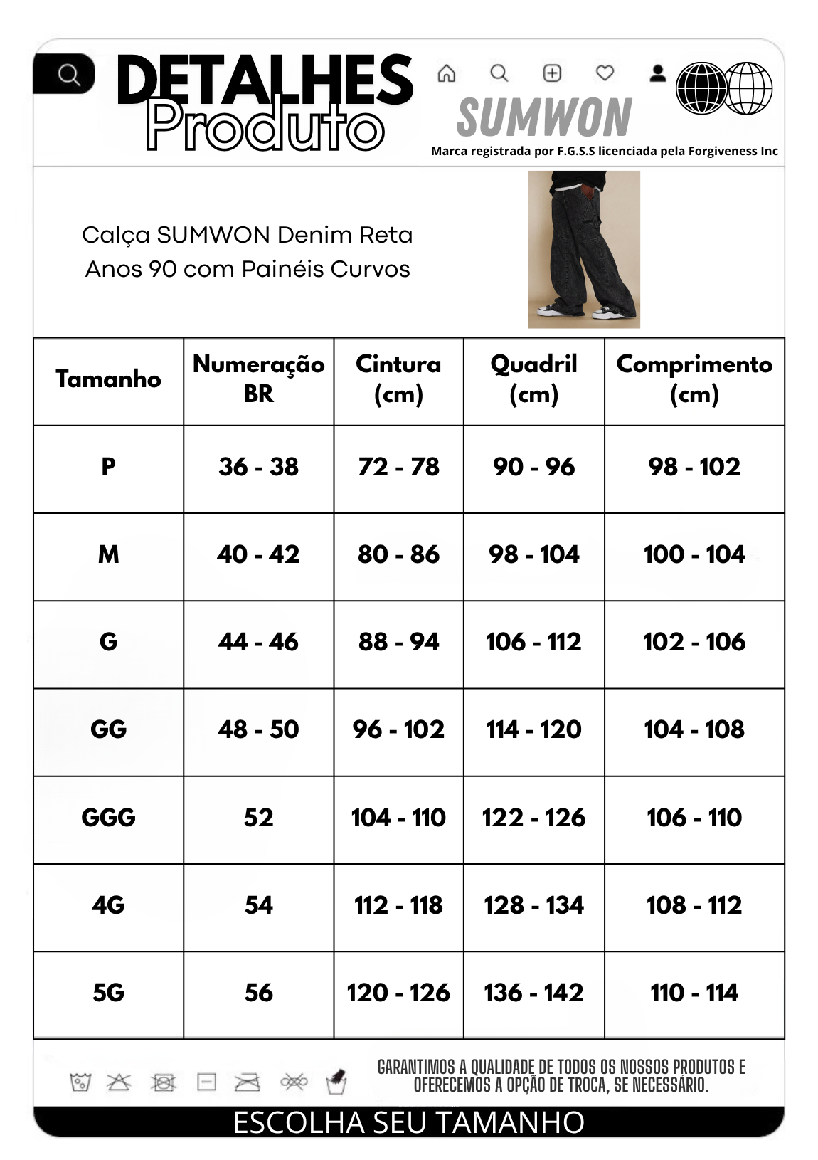 Calça SUMWON Denim Reta Anos 90 com Painéis Curvos