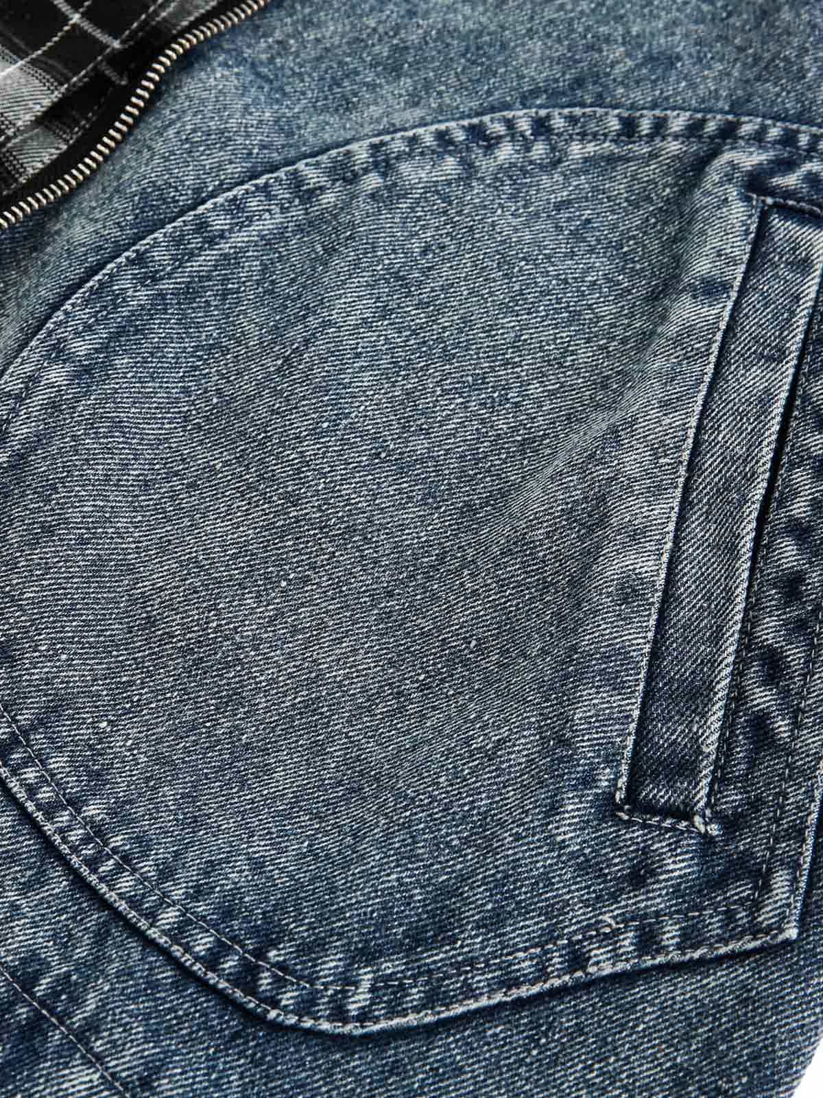 Washed Distressed Patchwork Faux Two-Piece Denim Jacket