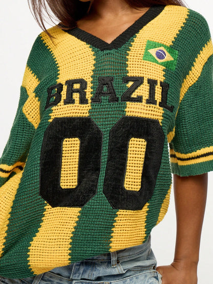 Camisa BRASIL de Malha de Crochê