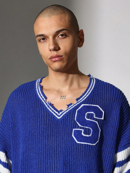 Suéter folgado com ombros caídos decote em V