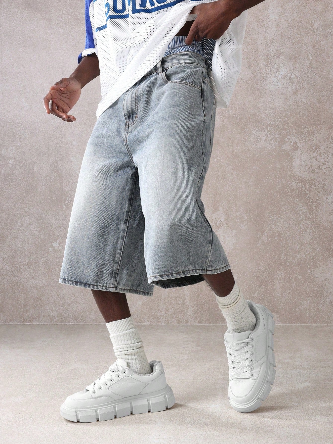 Shorts Denim Oversized de Perna Larga