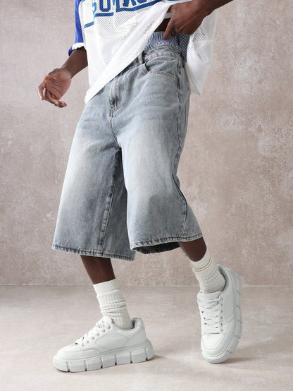 Shorts Denim Oversized de Perna Larga