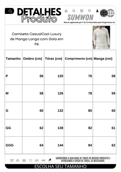 Camiseta CasualCool Luxury de Manga Longa com Gola em Pé