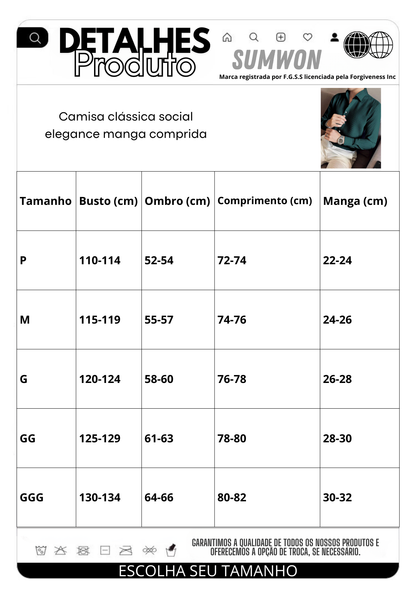 Camisa clássica social elegance manga comprida