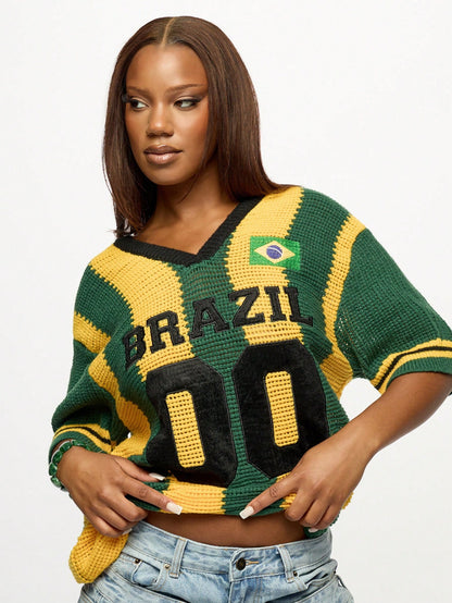 Camisa BRASIL de Malha de Crochê