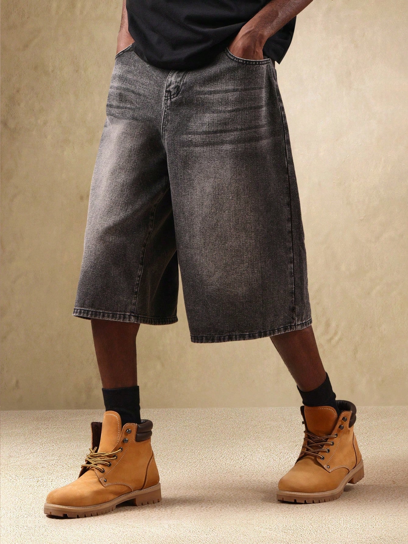 Shorts Denim Oversized de Perna Larga