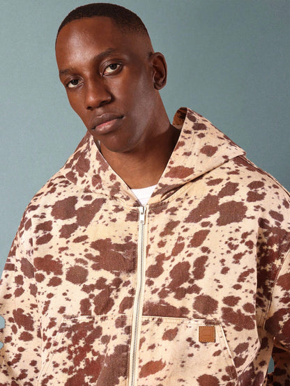 Jaqueta Bomber de Algodão Sarja com Estampa de Couro Bovino