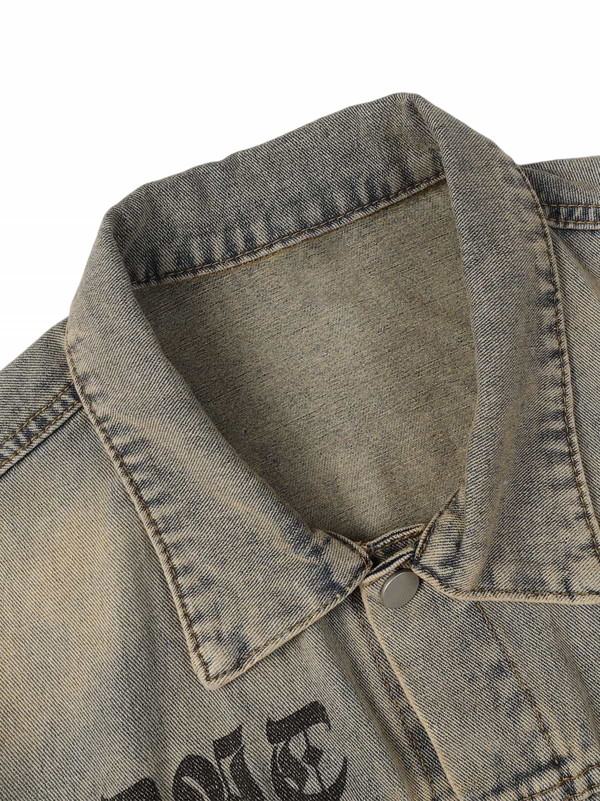 Washed Vintage Letter Print Denim Jacket
