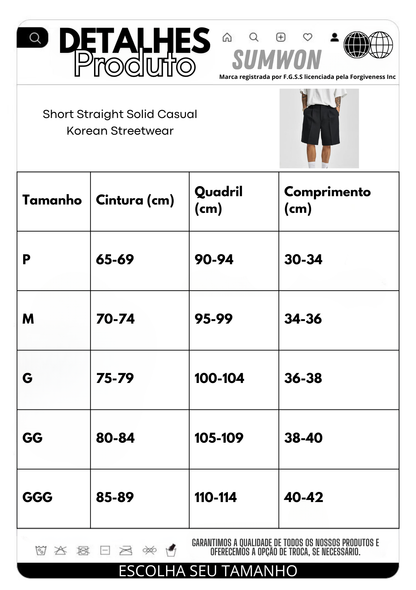 Shorts Straight Solid Casual Korean Streetwear