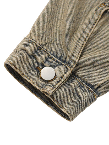 Washed Vintage Letter Print Denim Jacket