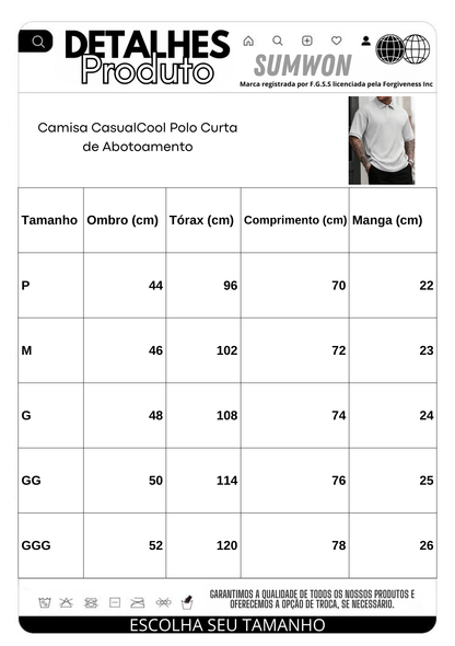 Camisa CasualCool Polo Curta de Abotoamento