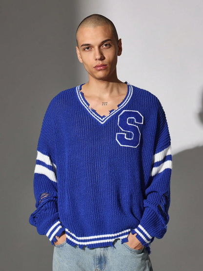 Suéter folgado com ombros caídos decote em V