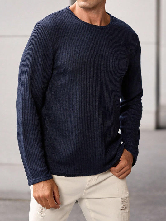 Camiseta CasualCool de Tricô com Gola Careca Nervurada Solta