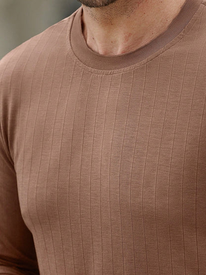 Camiseta CasualCool de Manga Longa e Gola Redonda com Nervuras