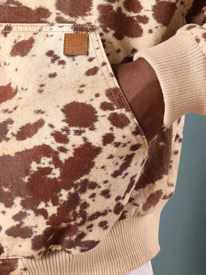 Jaqueta Bomber de Algodão Sarja com Estampa de Couro Bovino