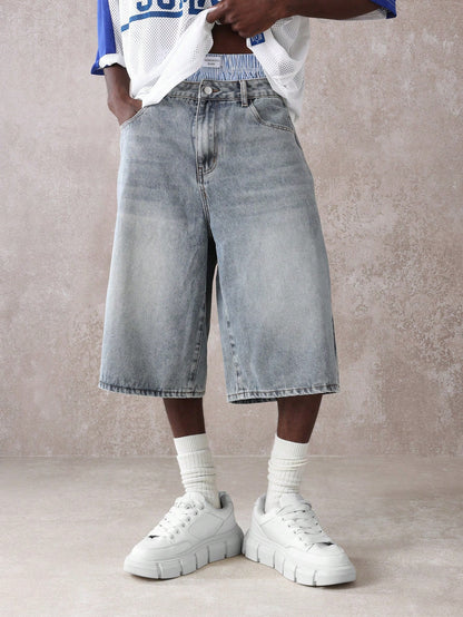 Shorts Denim Oversized de Perna Larga