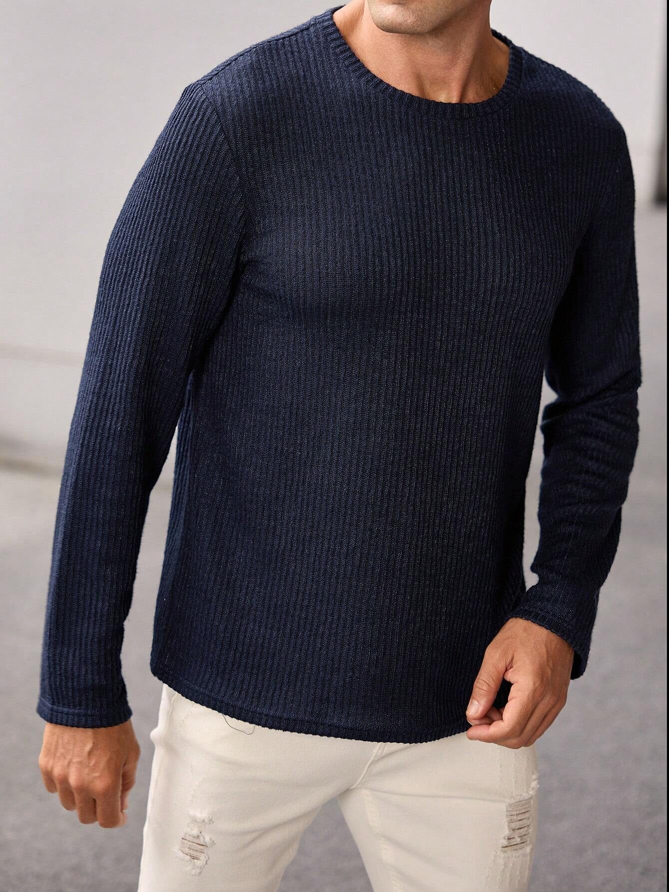 Camiseta CasualCool de Tricô com Gola Careca Nervurada Solta