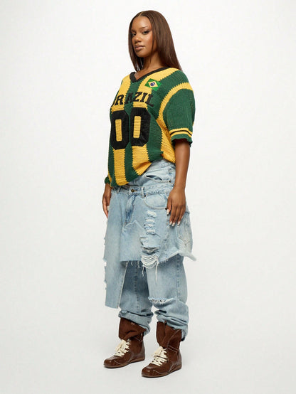 Camisa BRASIL de Malha de Crochê