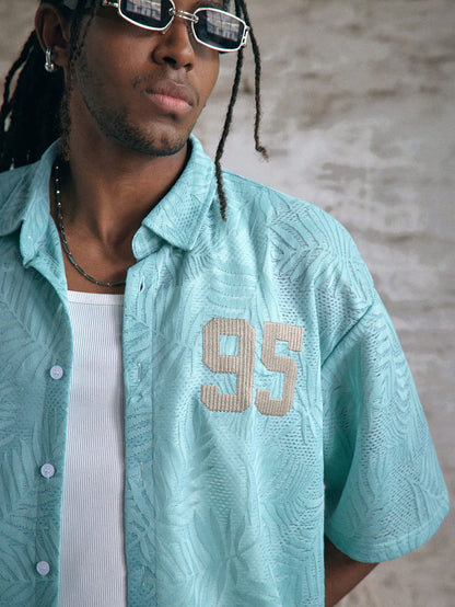 Camisa StreetEZ Manga Curta com Jacquard de Folhas Tricotada