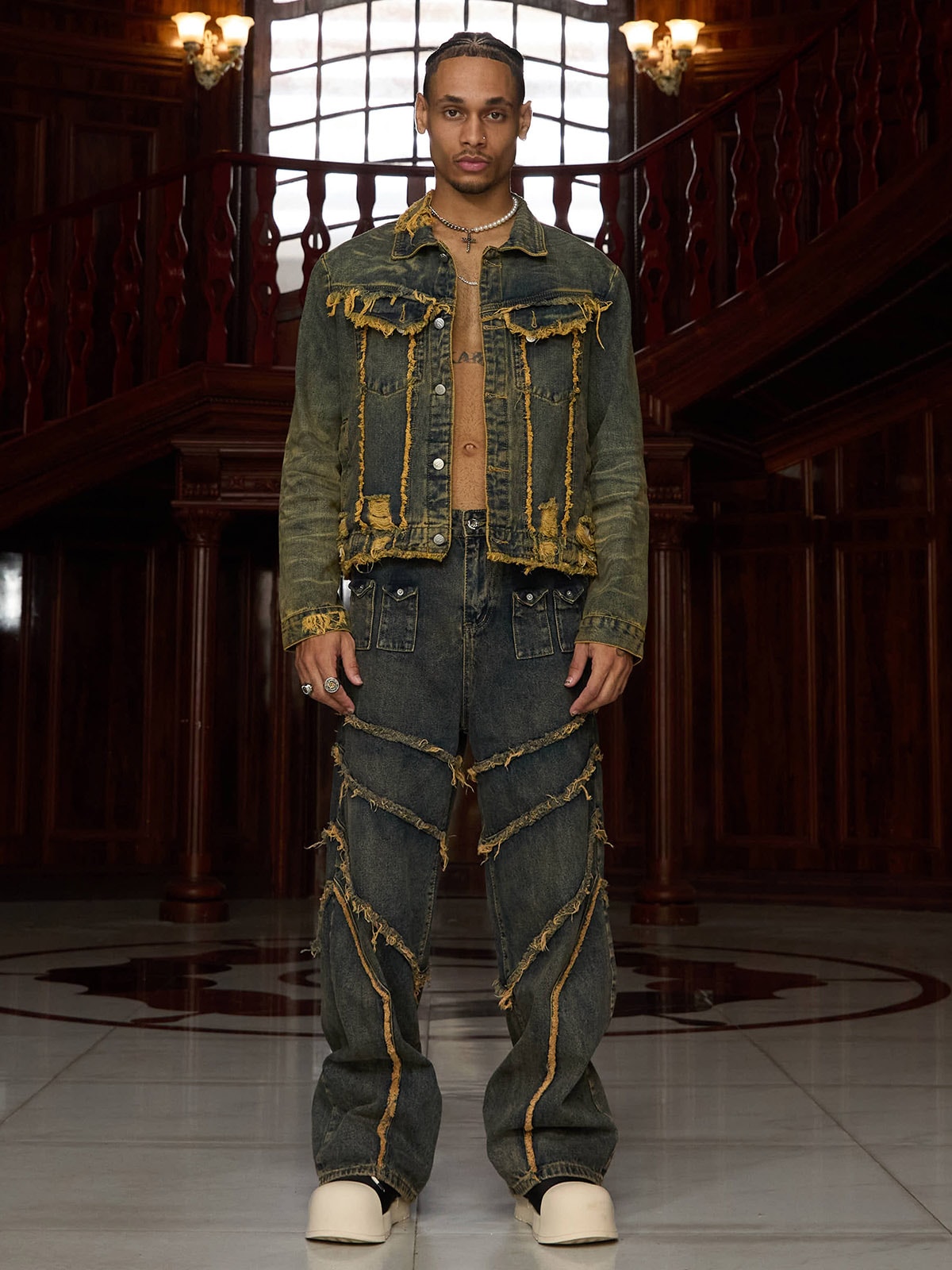 Thesupermade Raw Edge Distressed Denim Jacket