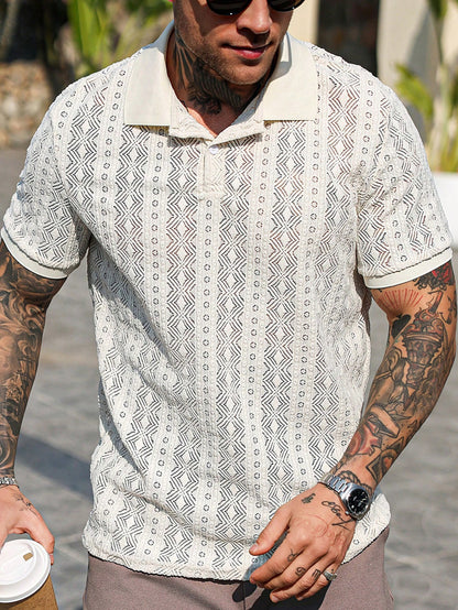 Camisa Polo Casual Geométrica Confort