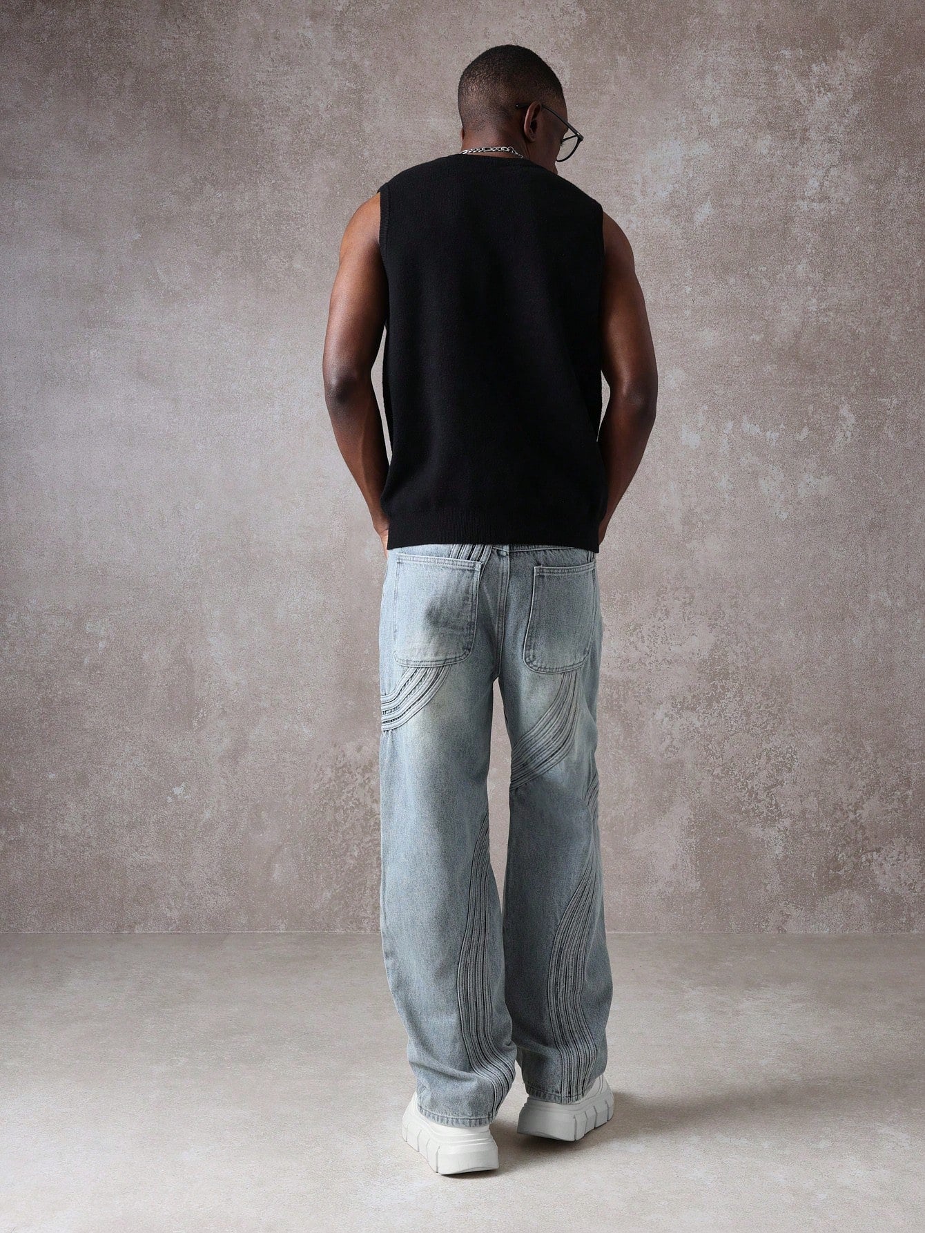 Calça Denim com Costura Solta de Estilo Onda