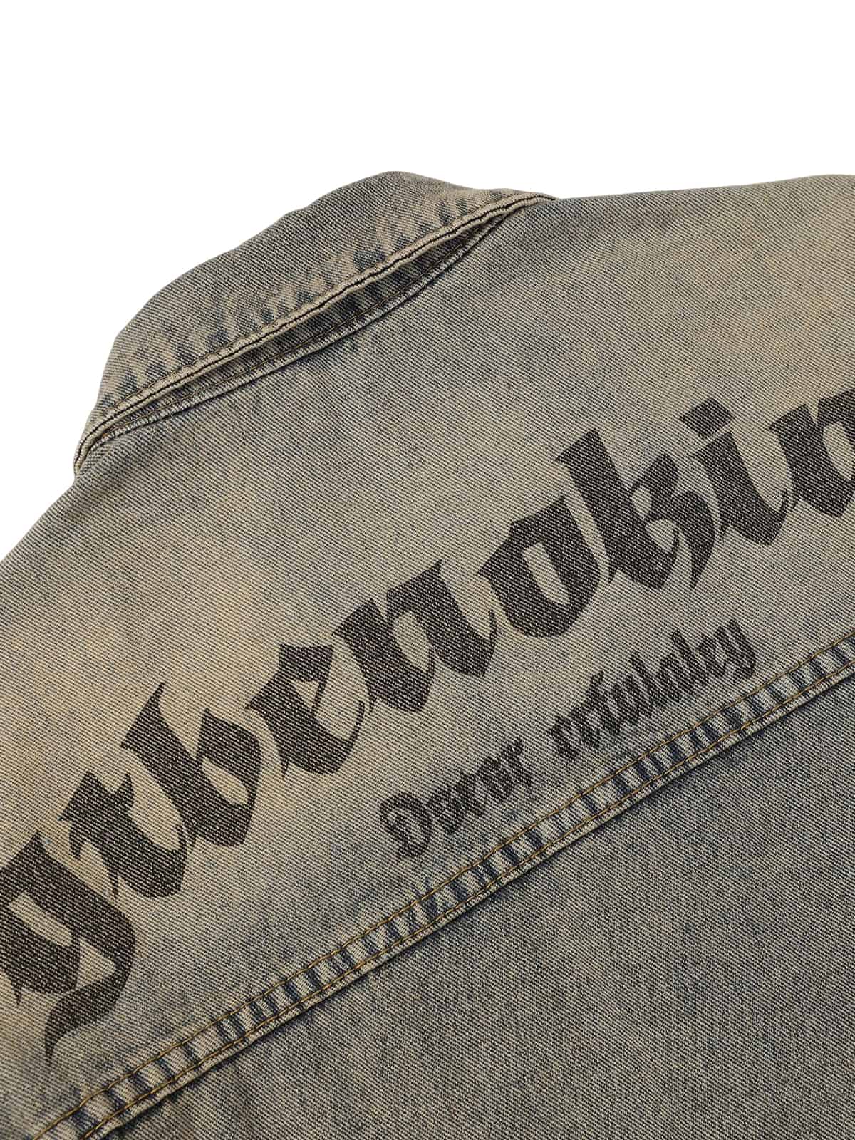 Washed Vintage Letter Print Denim Jacket