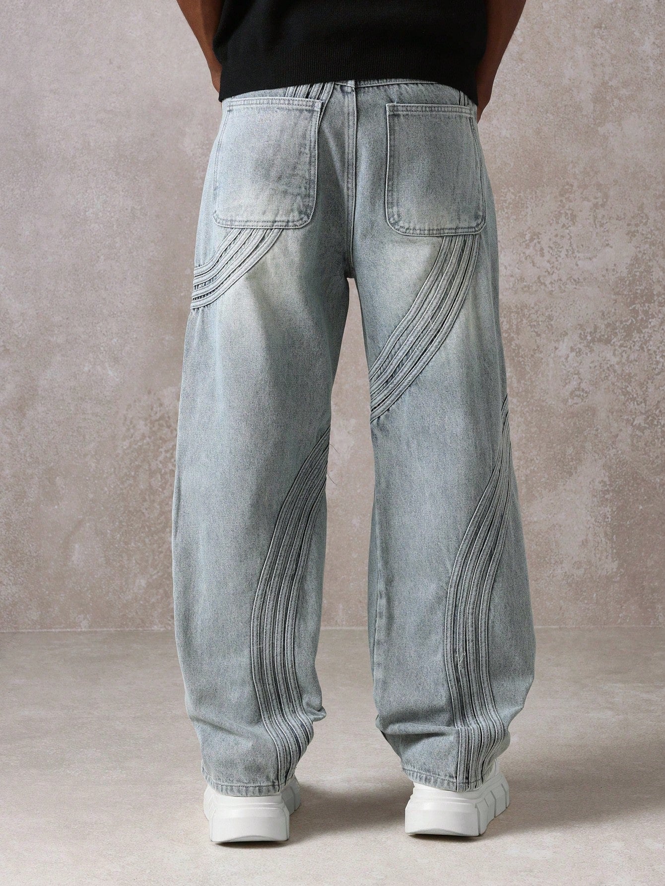 Calça Denim com Costura Solta de Estilo Onda