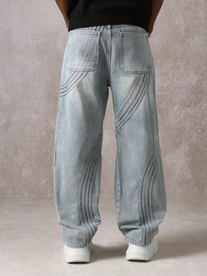 Calça Denim com Costura Solta de Estilo Onda