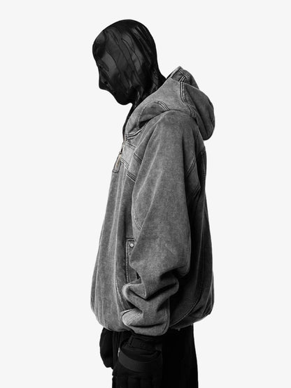 Retro Eye-Hood Design Zipper Hooded Sweatshirt