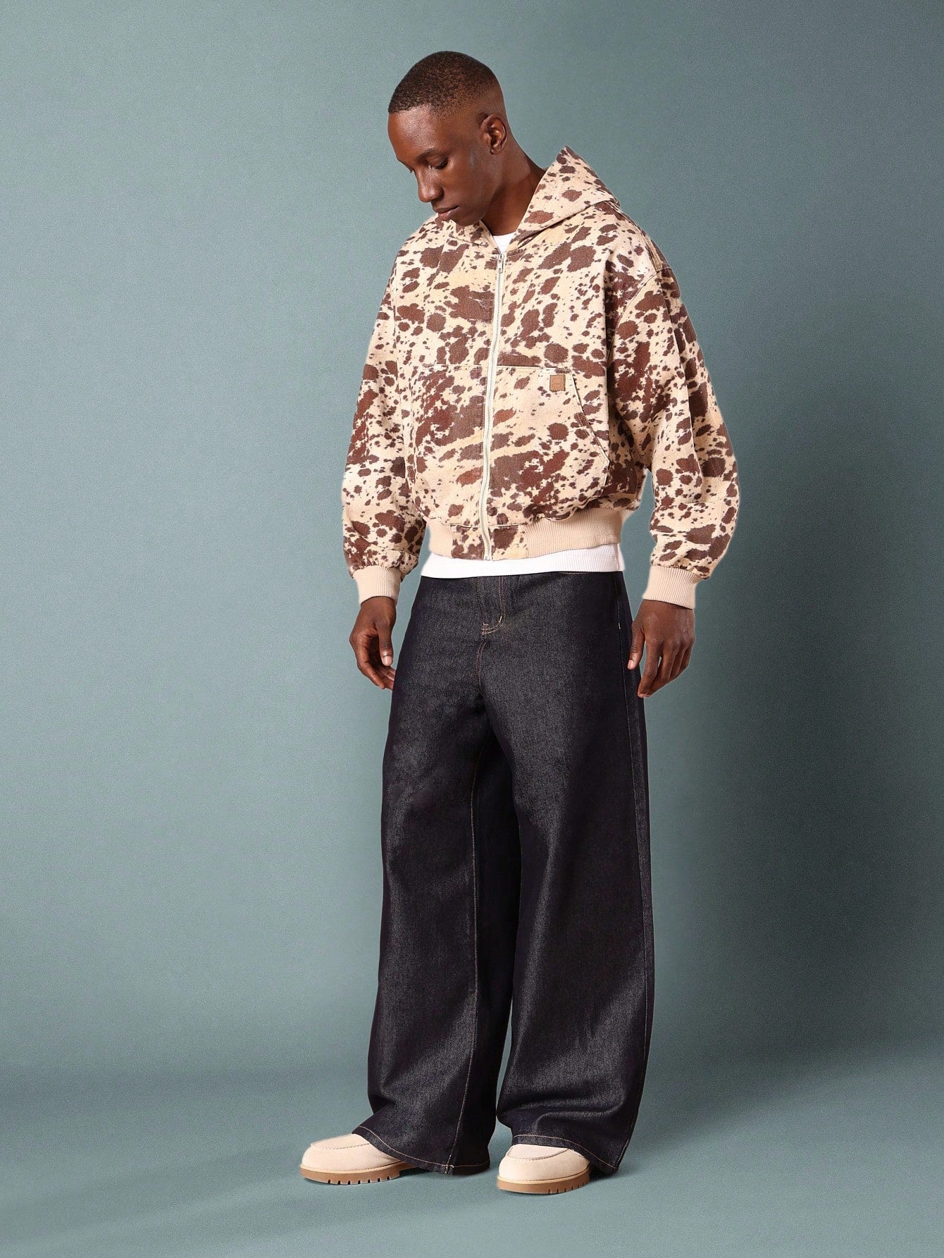 Jaqueta Bomber de Algodão Sarja com Estampa de Couro Bovino