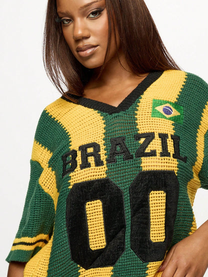 Camisa BRASIL de Malha de Crochê