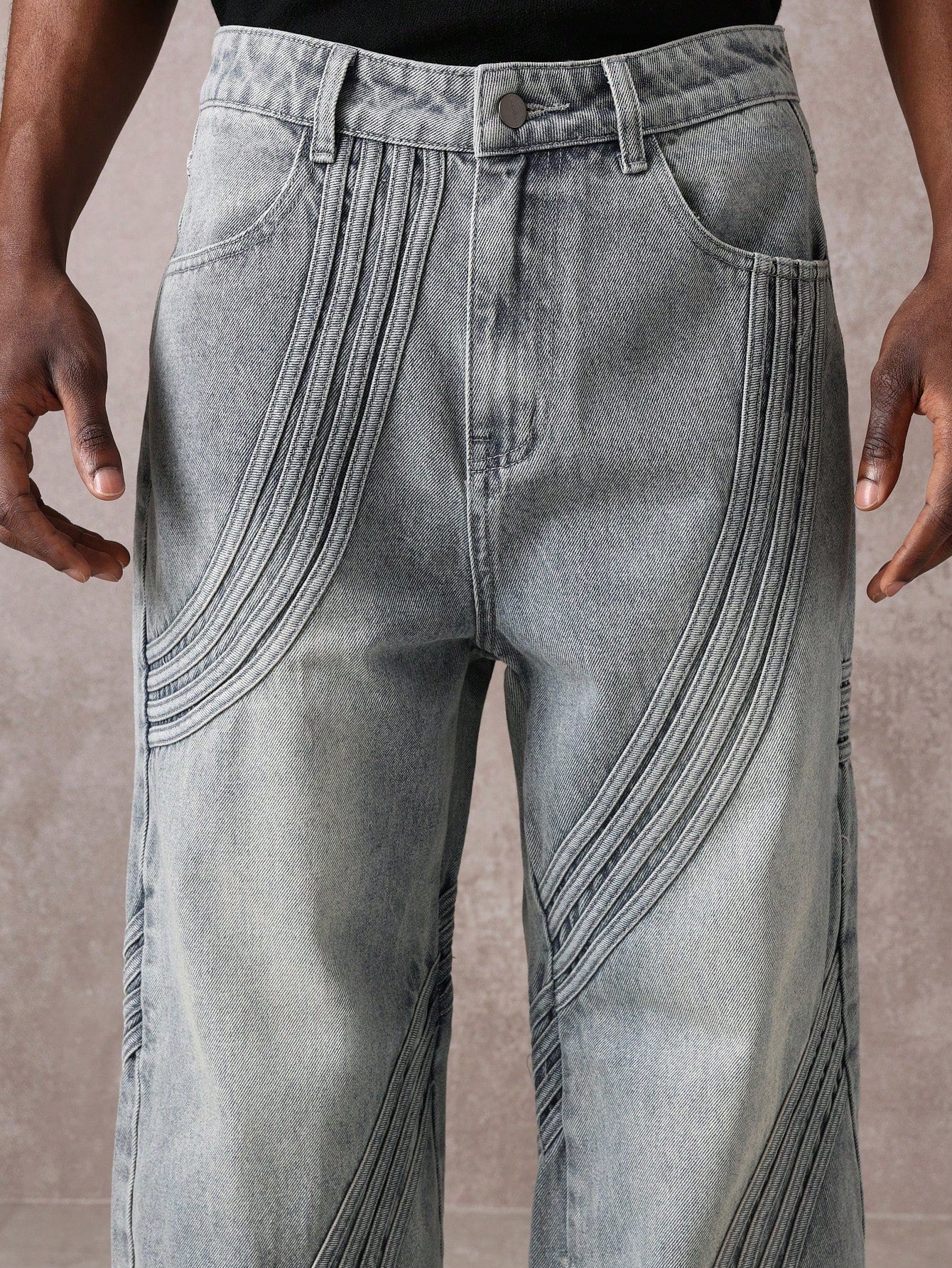 Calça Denim com Costura Solta de Estilo Onda