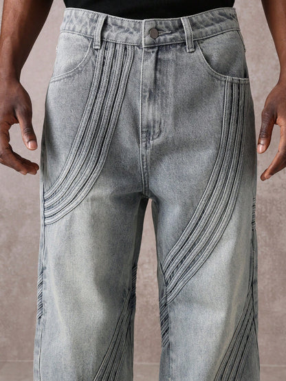 Calça Denim com Costura Solta de Estilo Onda