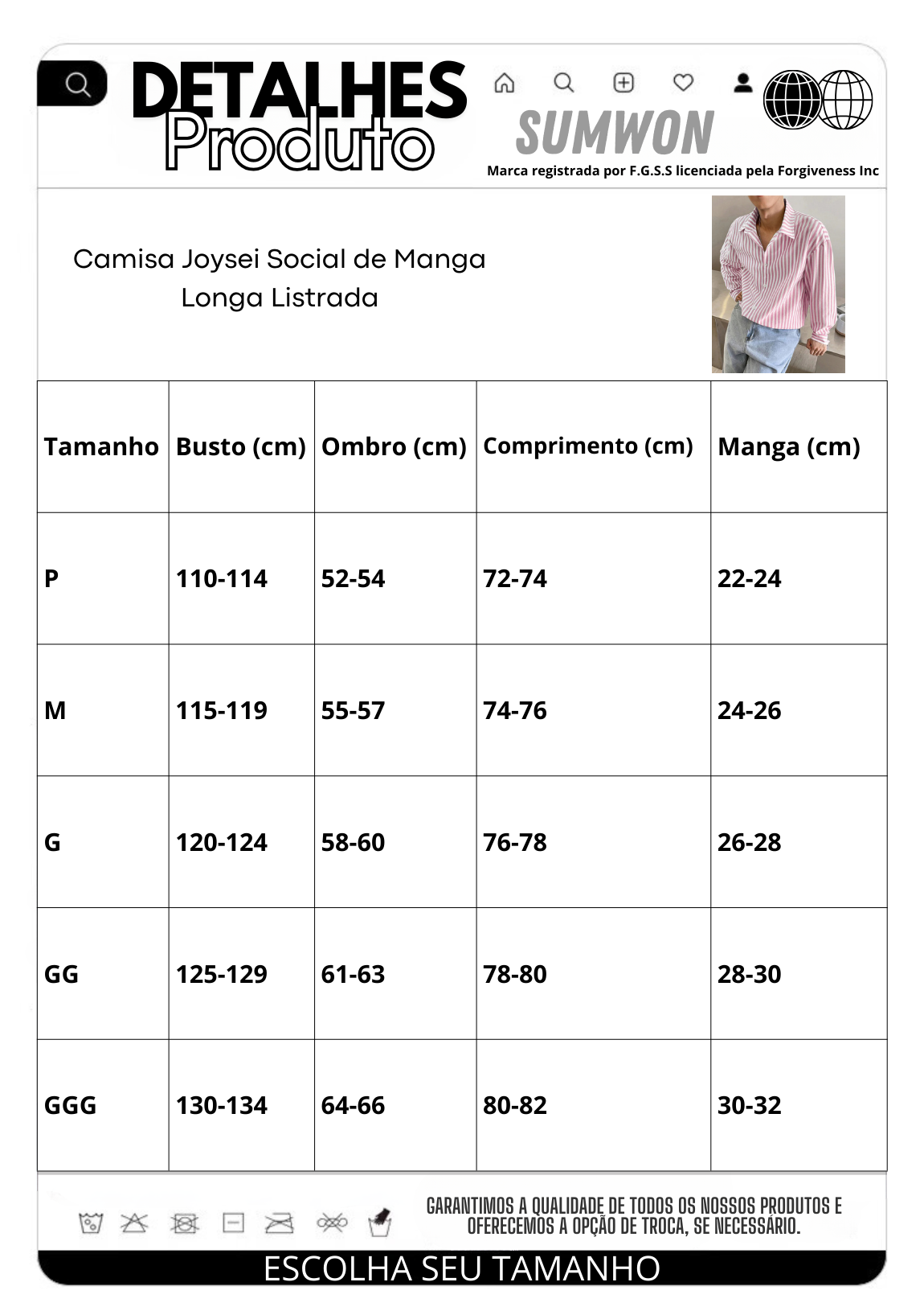 Camisa Joysei Social de Manga Longa Listrada