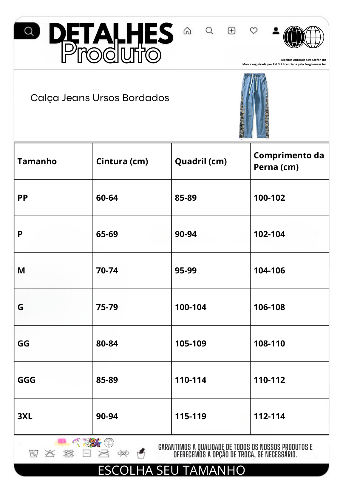 Calça Jeans Ursos Bordados