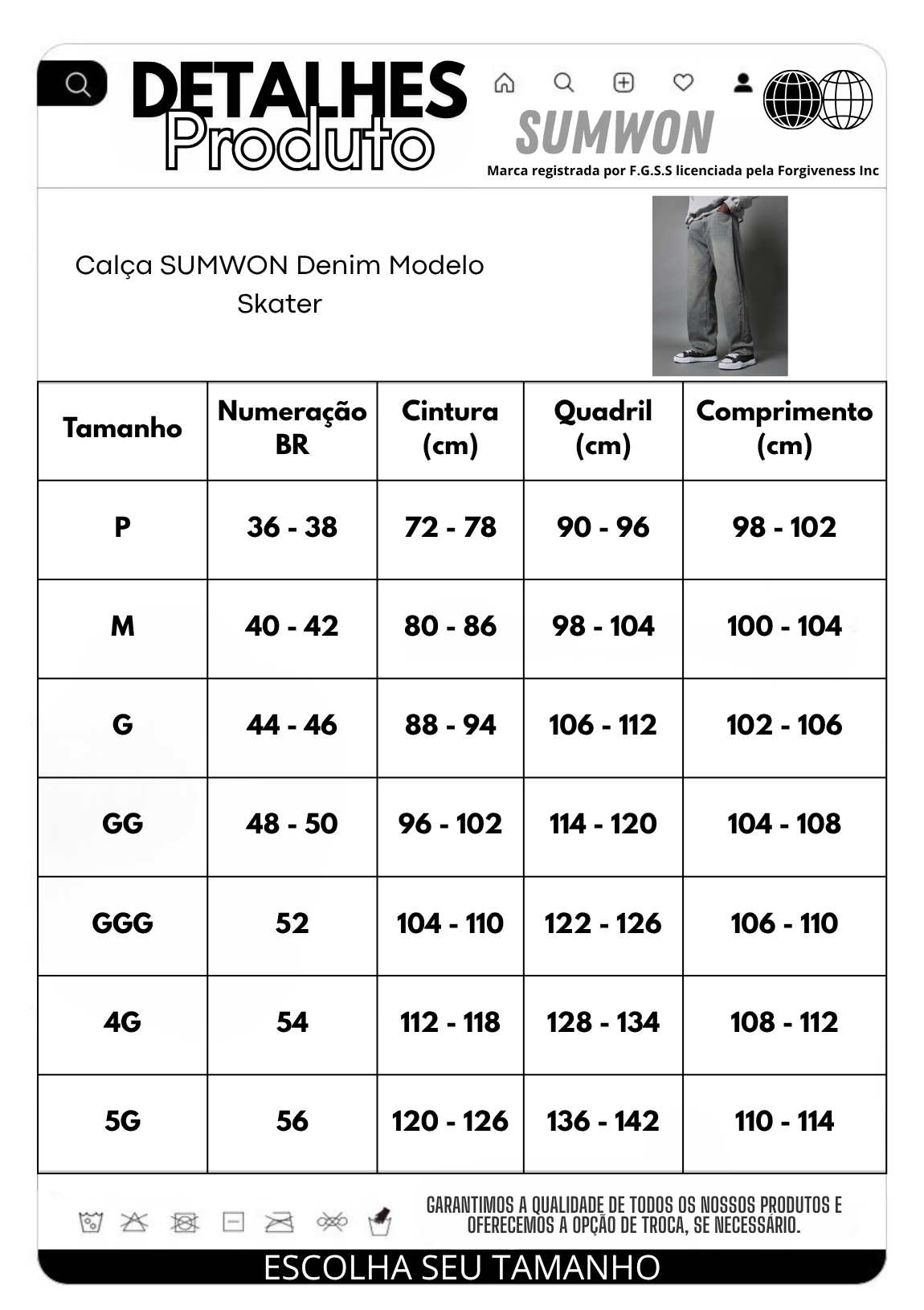 Calça SUMWON Denim Modelo Skater