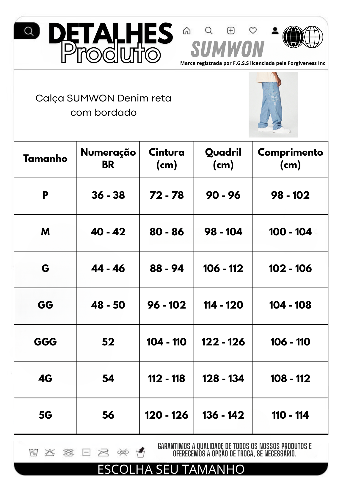 Calça SUMWON Denim reta com bordado