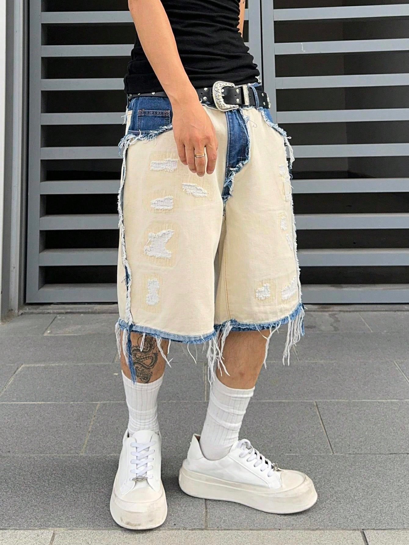 Shorts Denim Bege Punk Jeans