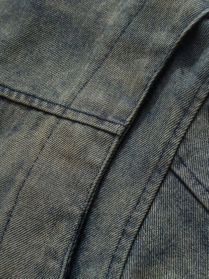 Thesupermade High Street Hip-hop Distressed Washed Denim Jacket - 2242