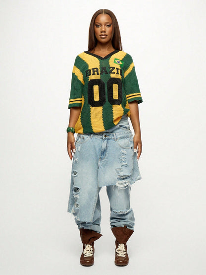 Camisa BRASIL de Malha de Crochê