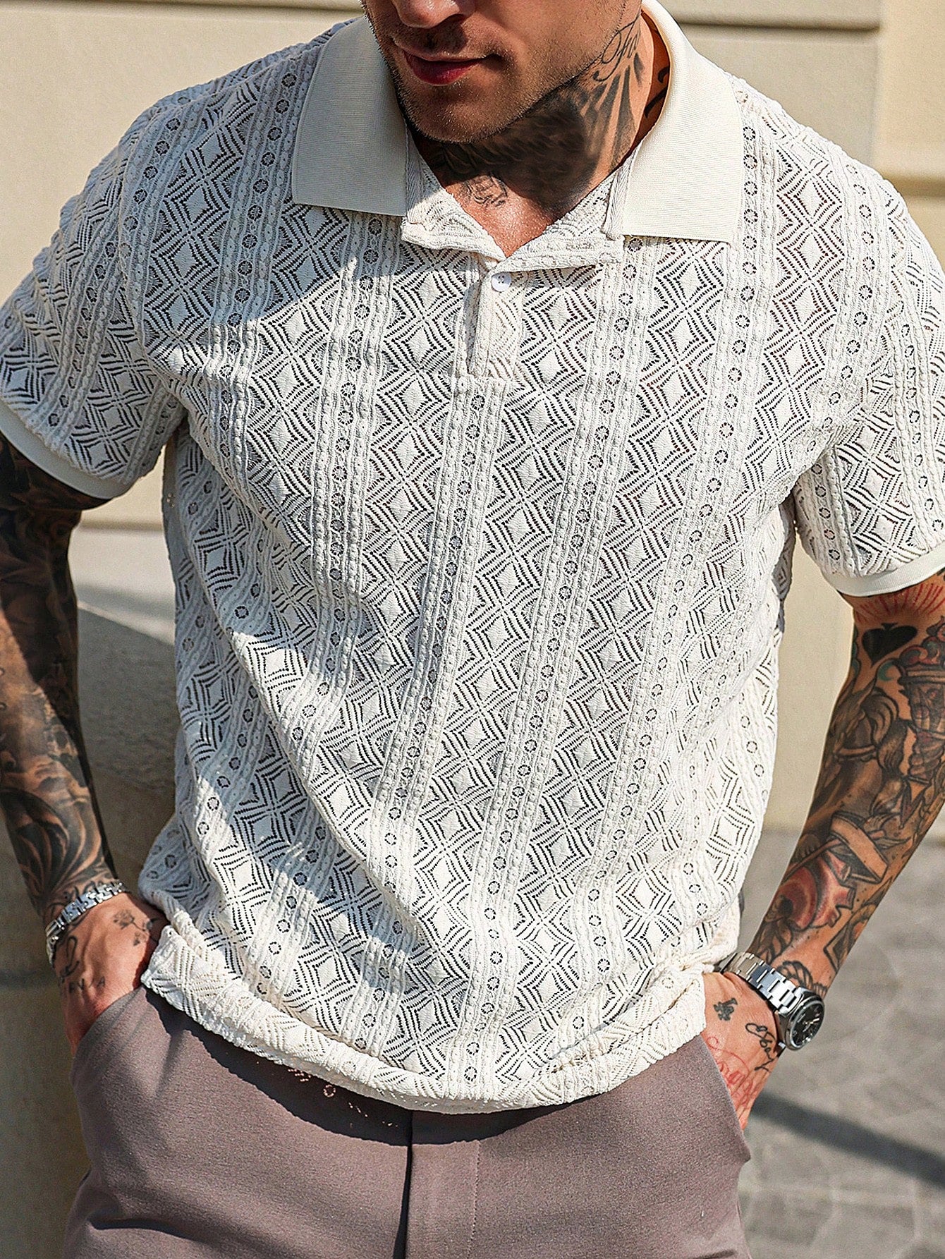 Camisa Polo Casual Geométrica Confort