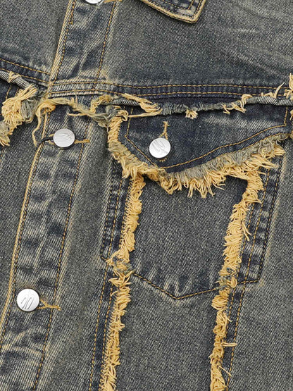 Thesupermade Raw Edge Distressed Denim Jacket