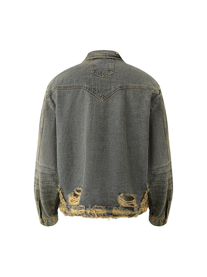 Thesupermade Raw Edge Distressed Denim Jacket