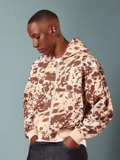 Jaqueta Bomber de Algodão Sarja com Estampa de Couro Bovino