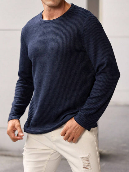 Camiseta CasualCool de Tricô com Gola Careca Nervurada Solta